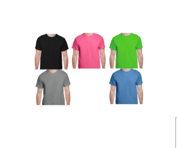 An image showing off the 5 coloroptions for tshirts