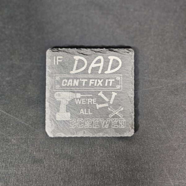 20250526_094459 Dad's Garage Slate Coaster Set – Laser Engraved (Set of 4)