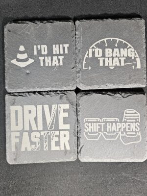 Track Talk Slate Coaster Set – Laser Engraved (Set of 4)