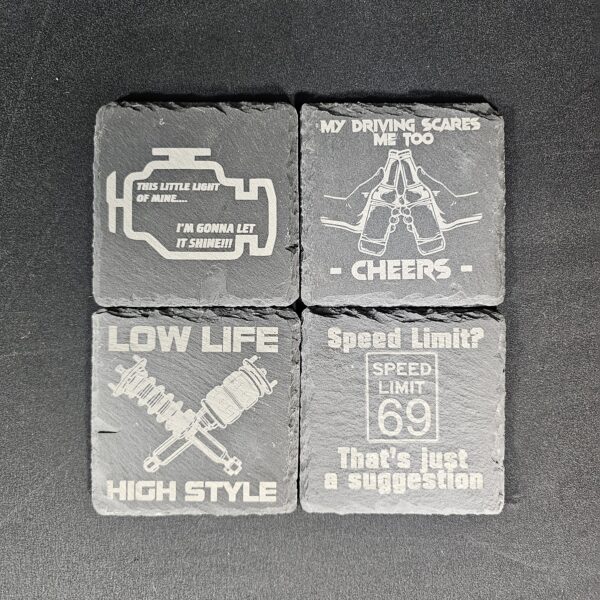 20250526_095509 Drivers Slate Coaster Set - Laser Engraved (Set of 4)