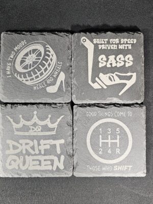 Driven with Sass Slate Coaster Set – Laser Engraved (Set of 4)