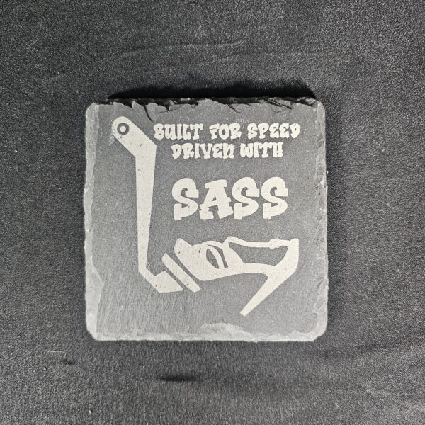 20250526_095716 Driven with Sass Slate Coaster Set – Laser Engraved (Set of 4)