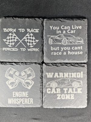 “Born to Race” Slate Coaster Set – Laser Engraved (Set of 4)