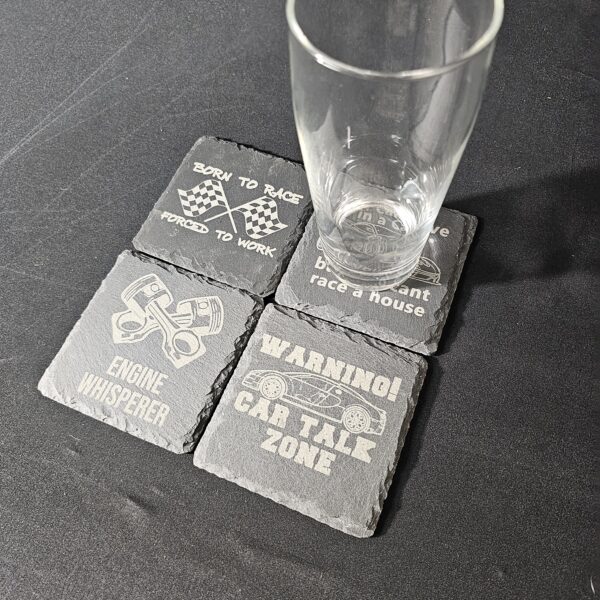 “Born to Race” Slate Coaster Set – Laser Engraved (Set of 4)