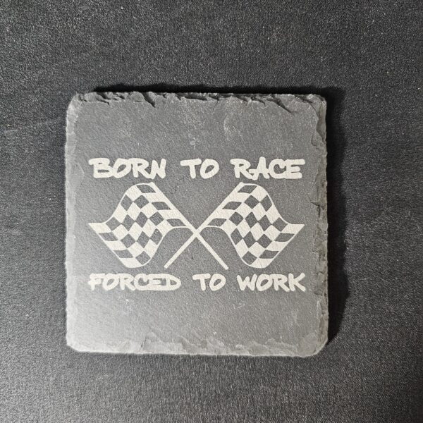 “Born to Race” Slate Coaster Set – Laser Engraved (Set of 4)