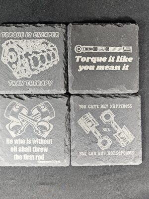Torque Therapy Slate Coaster Set – Laser Engraved (Set of 4)