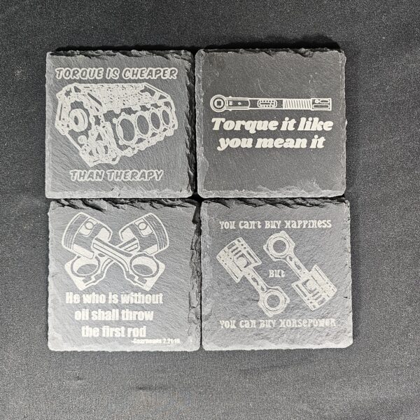 20250526_100017 Torque Therapy Slate Coaster Set – Laser Engraved (Set of 4)